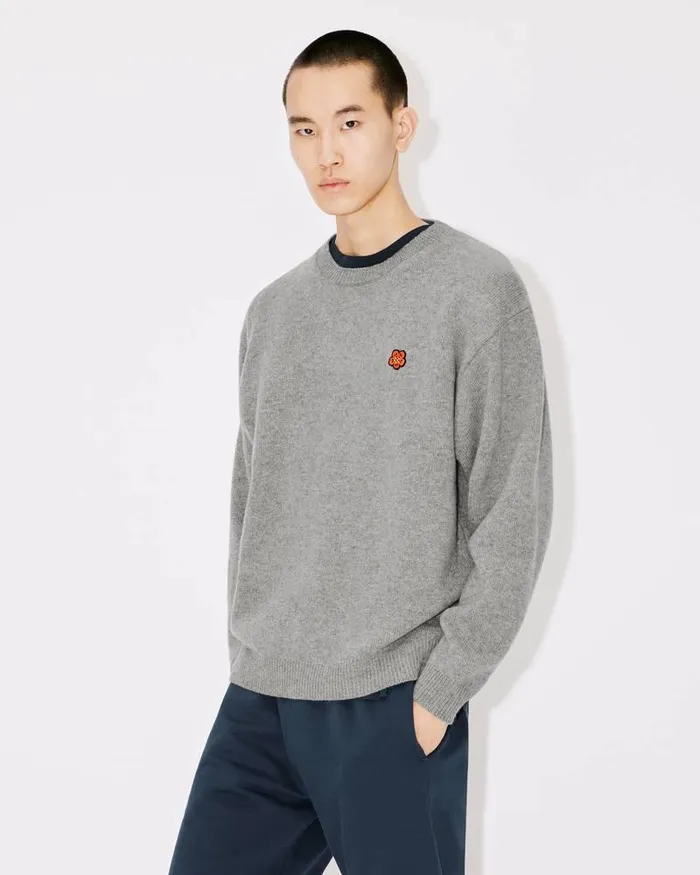 Kenzo Knitwear Men 039Boke Flower039 Embroidered Wool Jumper Pearl Grey
