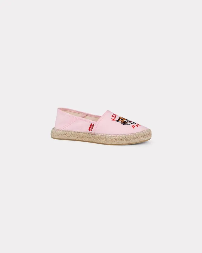 Kenzo Mules And Espadrilles Women Lucky Tiger039 Embroidered Canvas Espadrilles Faded Pink