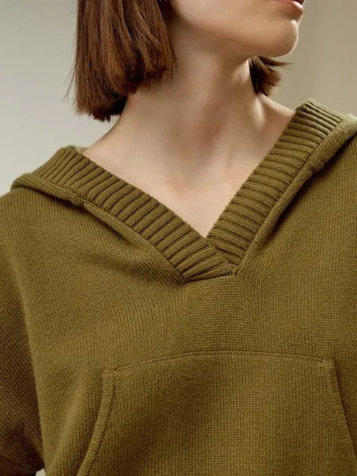 Lilysilk Cropped WoolCashmere Blend Hoodie Sweater Women Knitwear