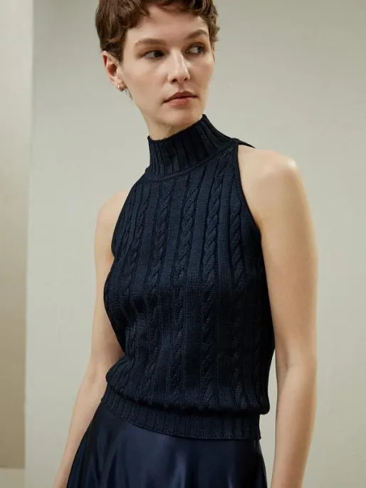 Lilysilk Sleeveless CableKnit HighNeck Sweater Women Essentials