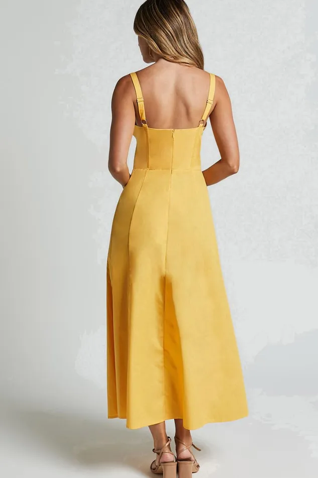 Maiya Midi Dress 8211 Tie Front Fitted Bodice Dress In Pineapple Women Showpo Curve Clothes
