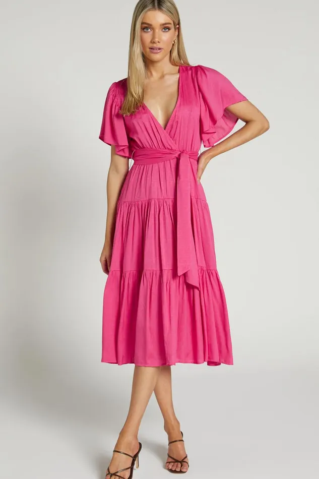 Marielle Midi Dress 8211 Wrap Bodice Tiered Belted Dress In Pink Women Showpo Curve Clothes Marielle Midi Dress 8211 Wrap Bodice Tiered Belted Dress In Pink Women Showpo Curve Clothes