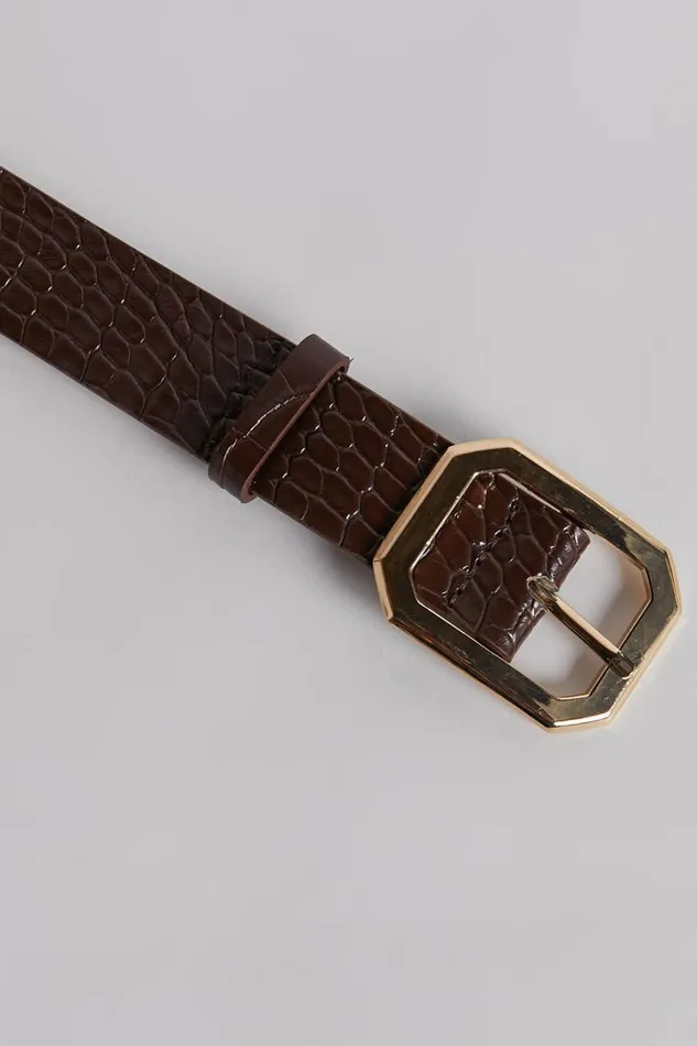 Mason Croc Square Buckle Belt In Chocolate Women Showpo Belts