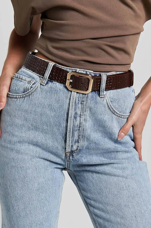 Mason Croc Square Buckle Belt In Chocolate Women Showpo Belts
