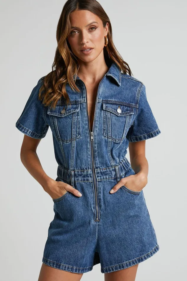 Mauriel Playsuit 8211 Recycled Cotton Utility Playsuit In Dark Blue Women Showpo Rompers Mauriel Playsuit 8211 Recycled Cotton Utility Playsuit In Dark Blue Women Showpo Rompers