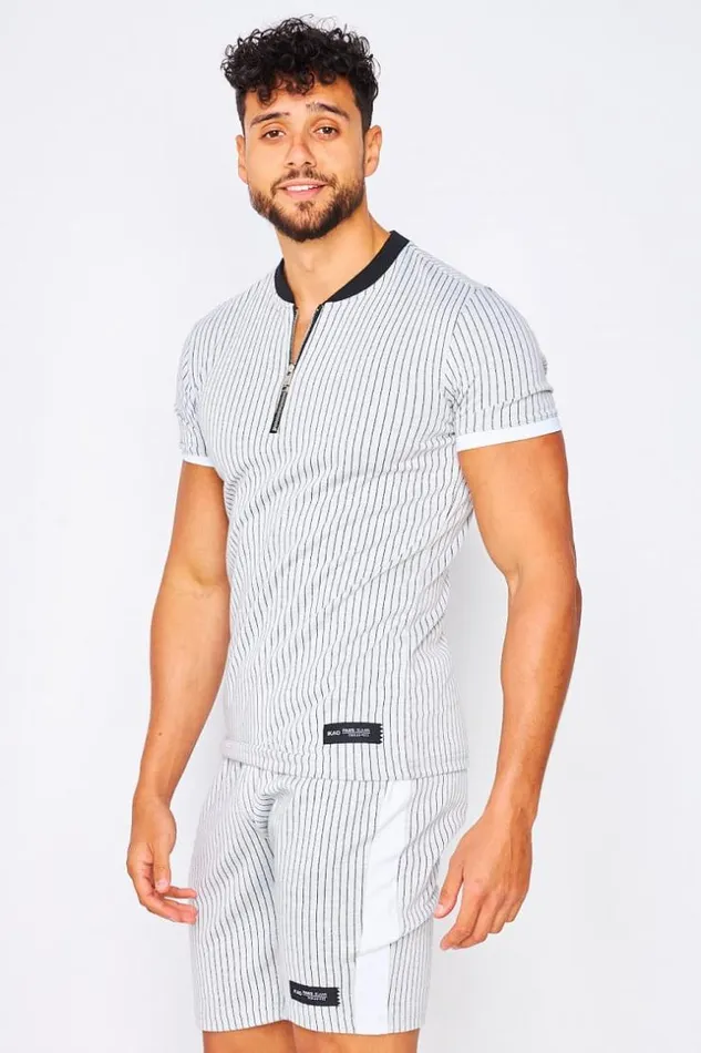 Men 2 Piece CoOrd Set TShirt Shorts With Vertical Stripe In White White Brentiny Paris Top Bottom Sets