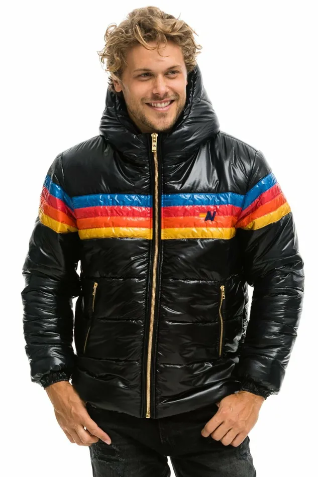 Men 4 STRIPE LUXE TREKKER JACKET 8211 GLOSSY BLACK Aviator Nation Outerwear Men 4 STRIPE LUXE TREKKER JACKET 8211 GLOSSY BLACK Aviator Nation Outerwear