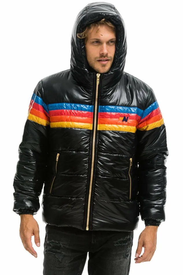 Men 4 STRIPE LUXE TREKKER JACKET 8211 GLOSSY BLACK Aviator Nation Outerwear Men 4 STRIPE LUXE TREKKER JACKET 8211 GLOSSY BLACK Aviator Nation Outerwear