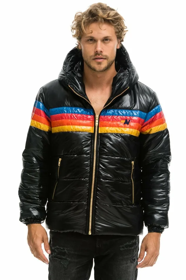 Men 4 STRIPE LUXE TREKKER JACKET 8211 GLOSSY BLACK Aviator Nation Outerwear Men 4 STRIPE LUXE TREKKER JACKET 8211 GLOSSY BLACK Aviator Nation Outerwear