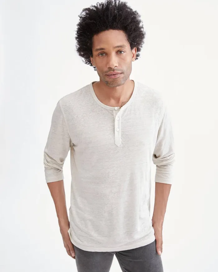 Men 7 For All Mankind Tees Long Sleeve Uniform Henley In Ivory