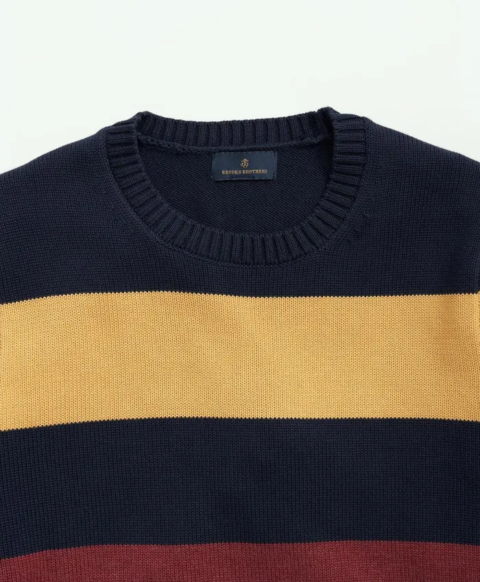 Men Big and Tall Cotton Crewneck Rugby Stripe Sweater Navy Multi Brooks Brothers Sweaters