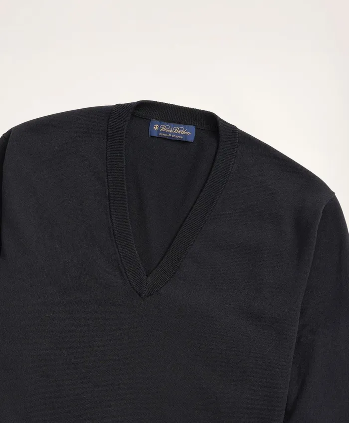 Men Big and Tall Supima Cotton VNeck Sweater Black Brooks Brothers Sweaters