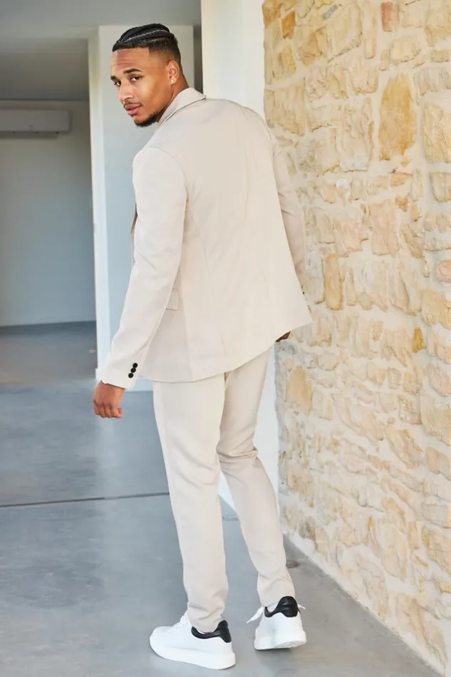 Men Costume 2 Pices Blazer Pantalon Beige Beige Brentiny Paris Suit