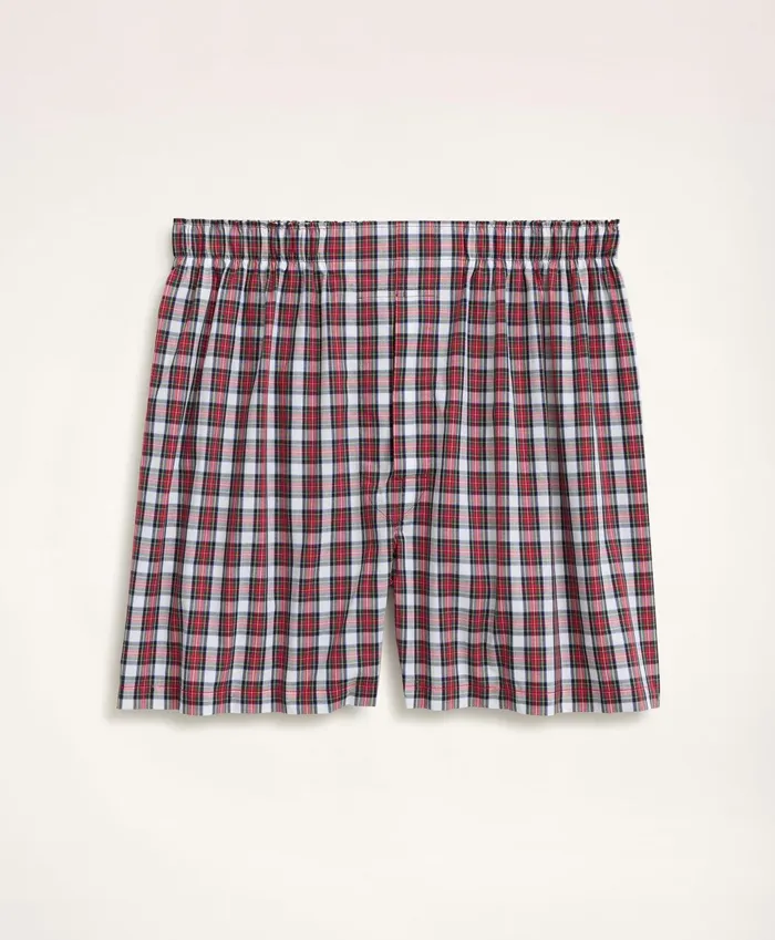 Men Cotton Broadcloth Tartan Boxers White Multi Brooks Brothers Underwear