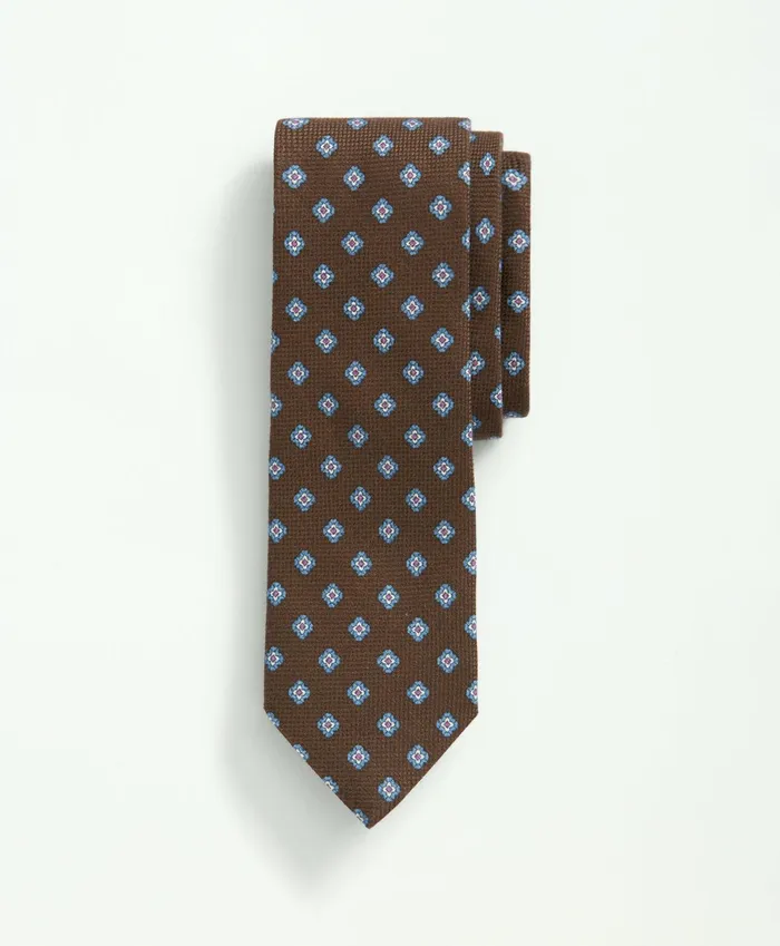 Men Cotton Silk Jacquard Flower Tie Dark Brown Brooks Brothers Ties and Pocket Squares