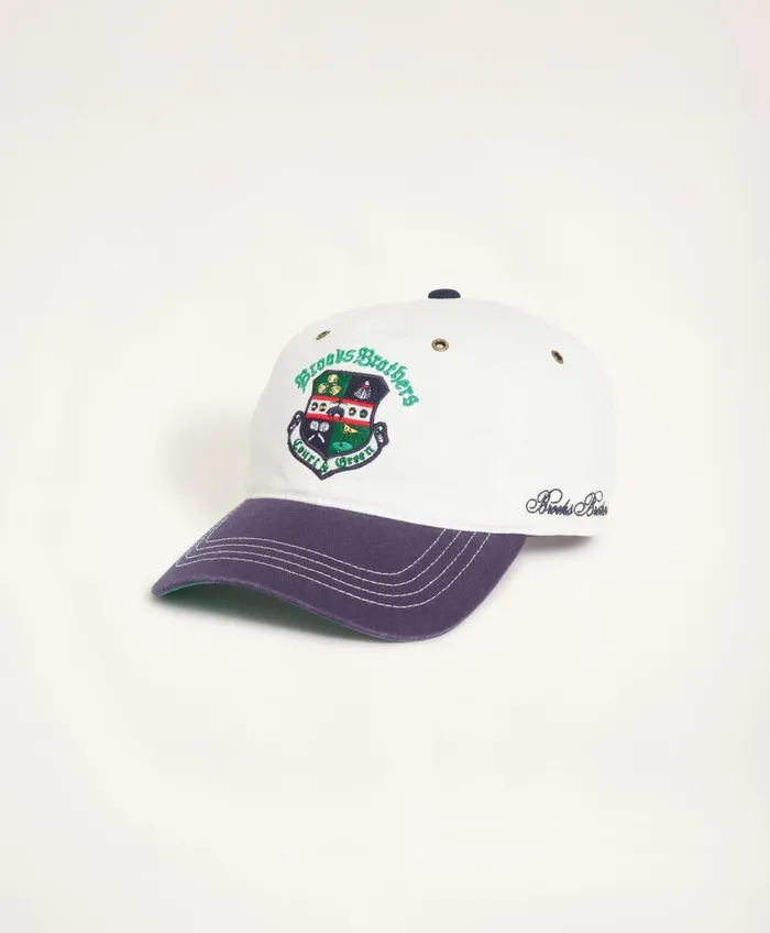 Men Court and Green Crest Baseball Cap Whitegreen Brooks Brothers Hats and Scarves