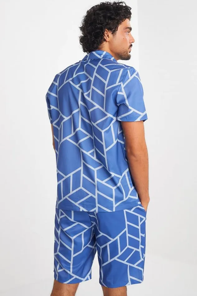 Men Ensemble 2 Pices Chemise Short Bleu Motif Gomtrique Blue Brentiny Paris Top Bottom Sets Men Ensemble 2 Pices Chemise Short Bleu Motif Gomtrique Blue Brentiny Paris Top Bottom Sets