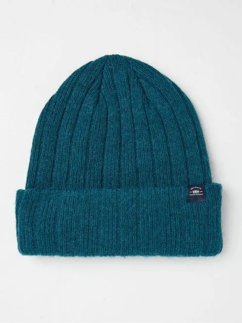 Men Fatface Hats Sebastian Teal Blue Rib Beanie