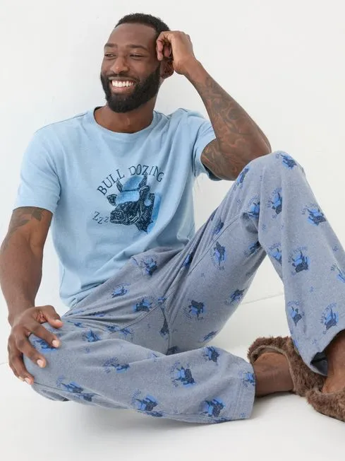 Men Fatface Pajamas and Nightwear Light Blue Bull Dozing Pyjama Bottoms Men Fatface Pajamas and Nightwear Light Blue Bull Dozing Pyjama Bottoms
