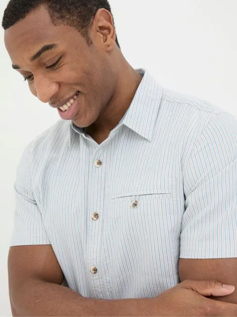 Men Fatface Shirts Whaley Blue Stripe Shirt