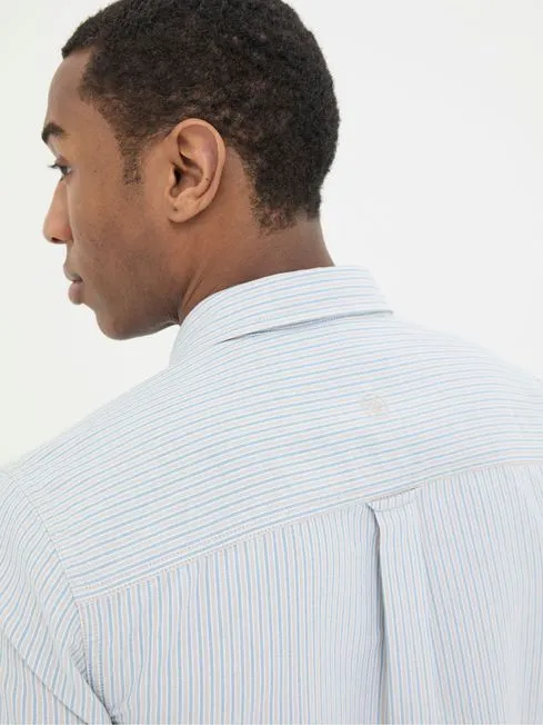Men Fatface Shirts Whaley Blue Stripe Shirt