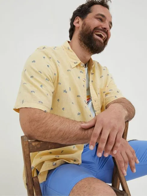 Men Fatface Shirts Yellow Bugle Turtle Print Shirt Men Fatface Shirts Yellow Bugle Turtle Print Shirt