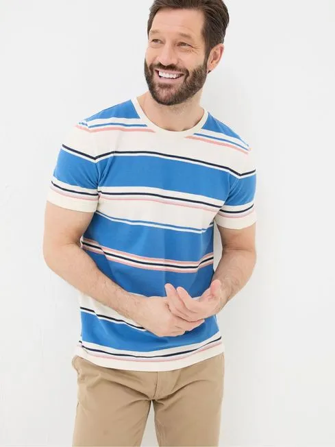 Men Fatface TShirts Blue Pique Stripe TShirt