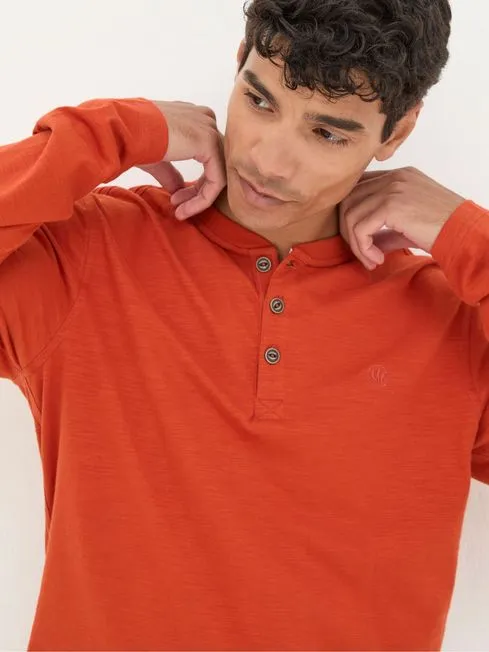 Men Fatface TShirts Burnt Orange Woodside Slub Henley Men Fatface TShirts Burnt Orange Woodside Slub Henley