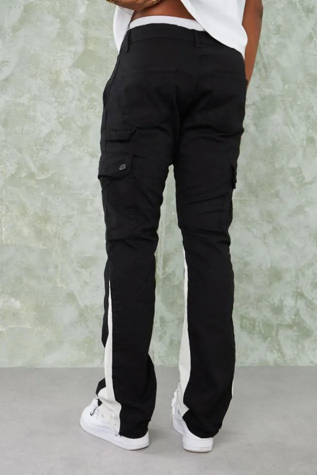 Men Jean Cargo Noir Empicement Blanc Black Brentiny Paris Jeans