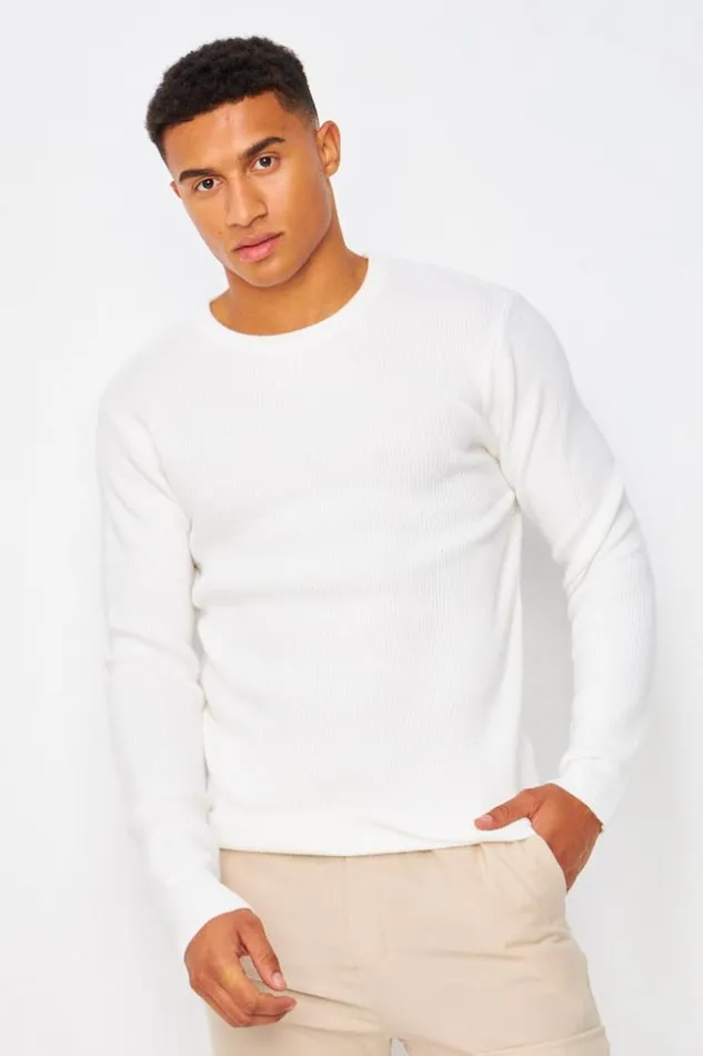 Men Knitted Crew Neck Jumper In White White Brentiny Paris Sweatshirts and Pullovers