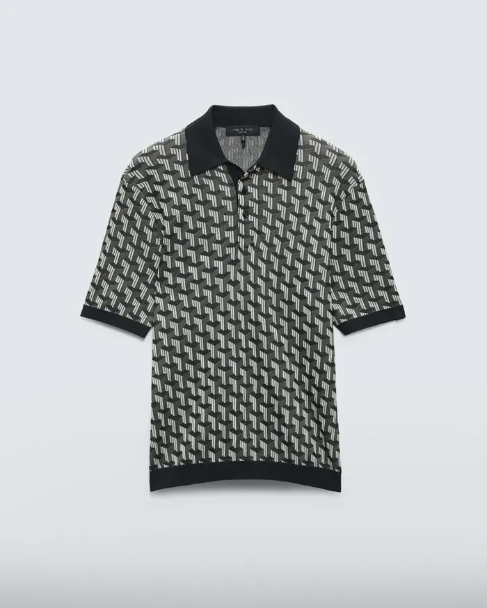 Men Rag and Bone Polos Vaughn Viscose Short Sleeve Polo Army Multi Men Rag and Bone Polos Vaughn Viscose Short Sleeve Polo Army Multi
