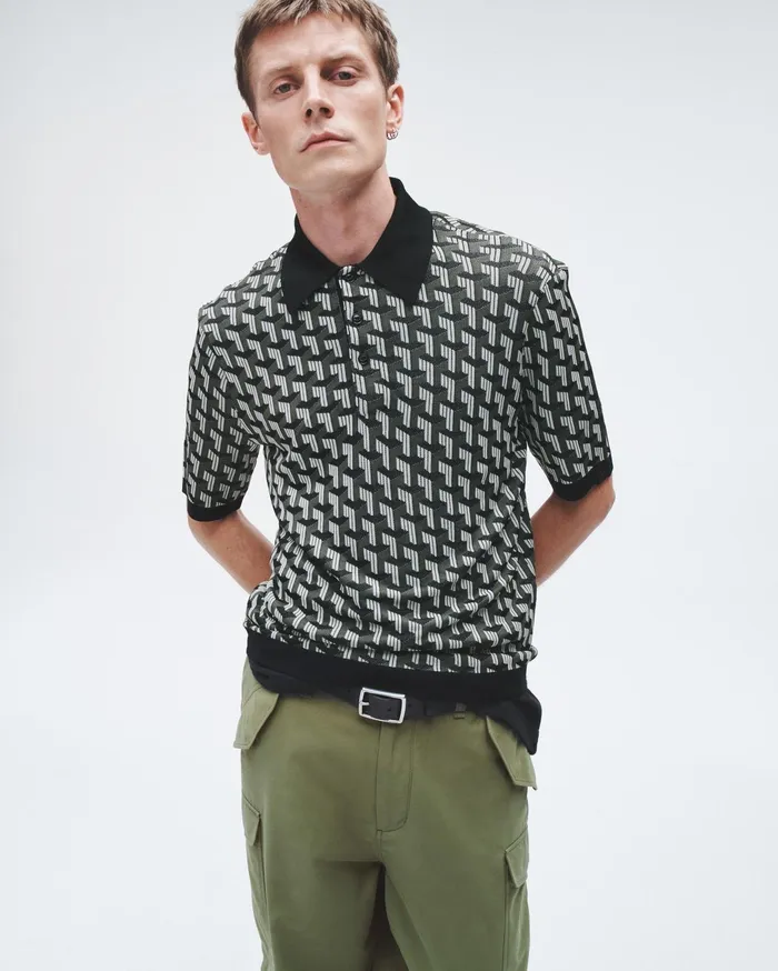 Men Rag and Bone Polos Vaughn Viscose Short Sleeve Polo Army Multi Men Rag and Bone Polos Vaughn Viscose Short Sleeve Polo Army Multi