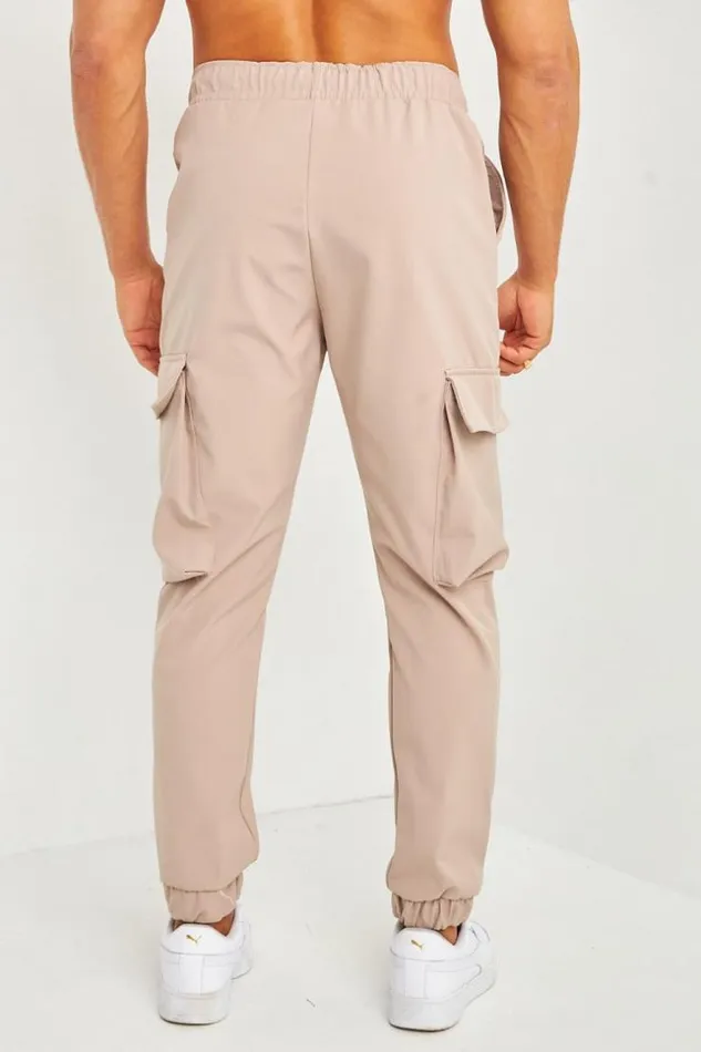 Men Seam Detail Cargo Jogger In Beige Beige Brentiny Paris Pants