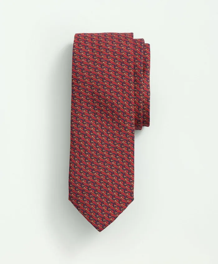 Men Silk Mini Horsebit Link Tie Red Brooks Brothers Ties and Pocket Squares