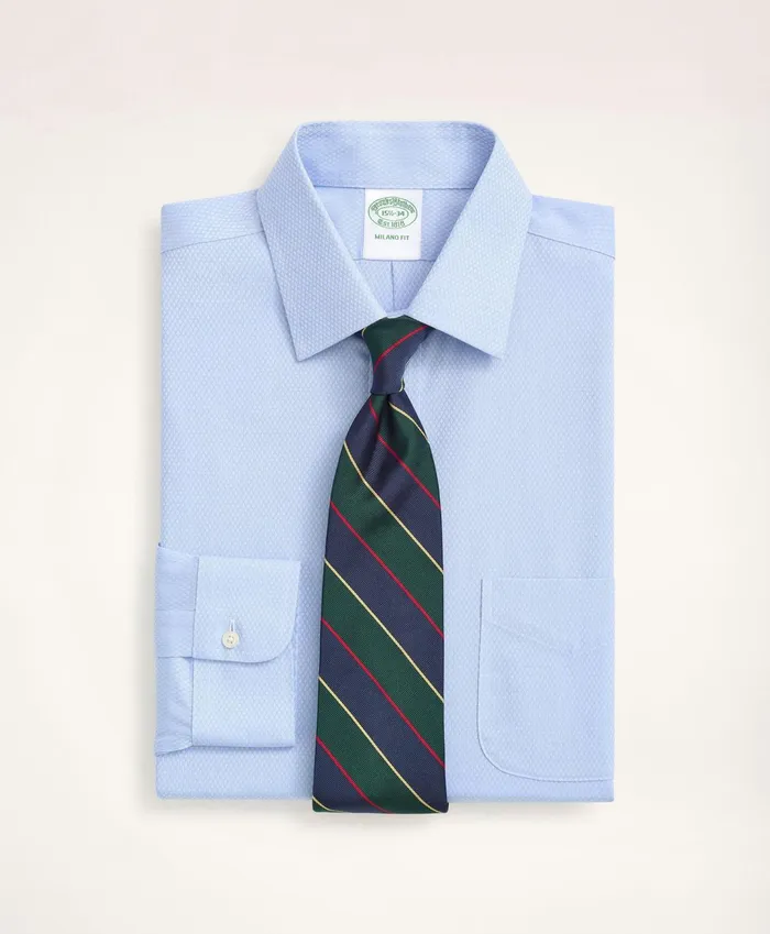 Men Stretch Milano SlimFit Dress Shirt NonIron Dobby Ainsley Collar Diamond Light Blue Brooks Brothers Dress Shirts Men Stretch Milano SlimFit Dress Shirt NonIron Dobby Ainsley Collar Diamond Light Blue Brooks Brothers Dress Shirts