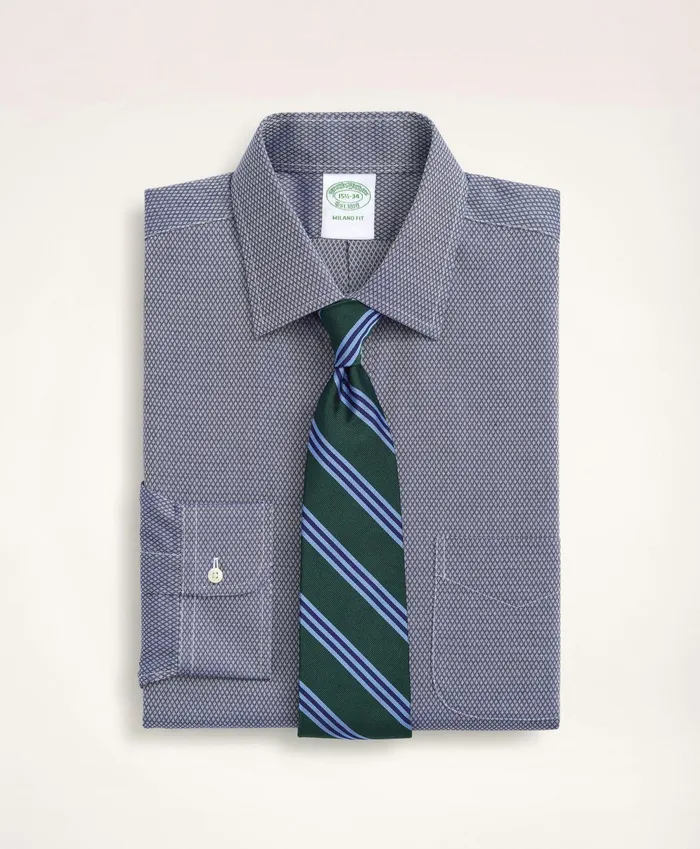 Men Stretch Milano SlimFit Dress Shirt NonIron Dobby Ainsley Collar Diamond Navy Brooks Brothers Dress Shirts Men Stretch Milano SlimFit Dress Shirt NonIron Dobby Ainsley Collar Diamond Navy Brooks Brothers Dress Shirts