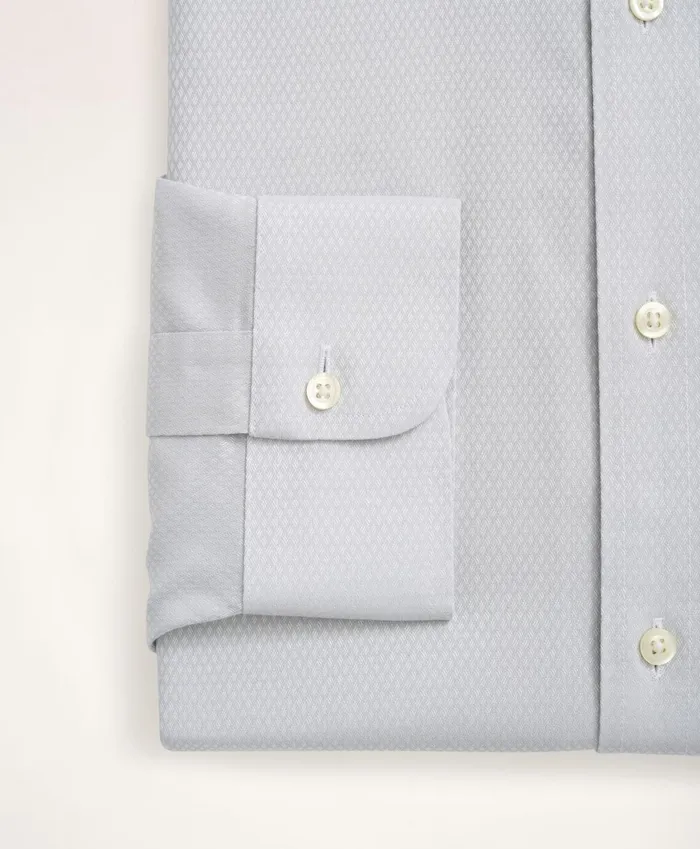 Men Stretch Regent RegularFit Dress Shirt NonIron Dobby Ainsley Collar Diamond Grey Brooks Brothers Dress Shirts