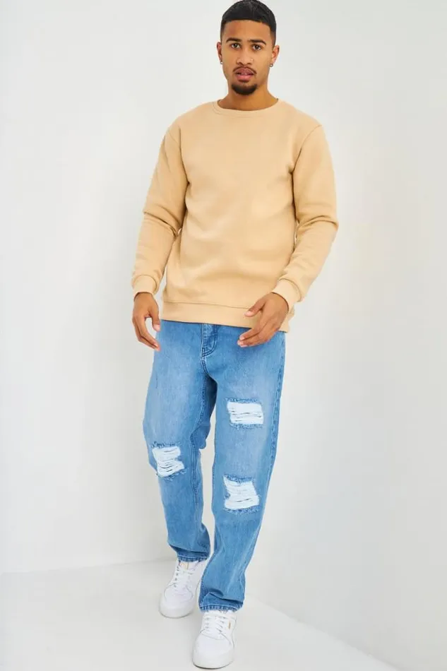 Men Sweat Beige Col Rond Beige Brentiny Paris Sweatshirts and Pullovers