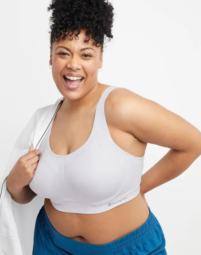 Motion Control Bra Script Logo Plus Size White Women Champion Sports Bras and Bralettes