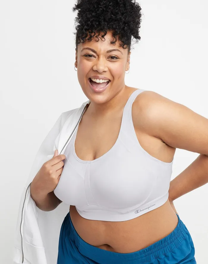 Motion Control Bra Script Logo Plus Size White Women Champion Sports Bras and Bralettes