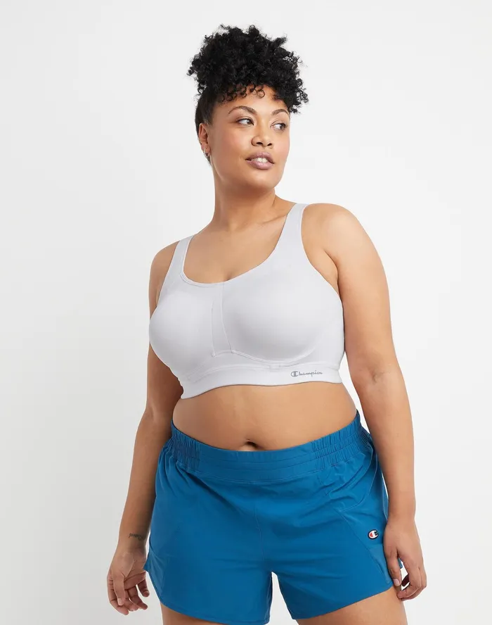 Motion Control Bra Script Logo Plus Size White Women Champion Sports Bras and Bralettes
