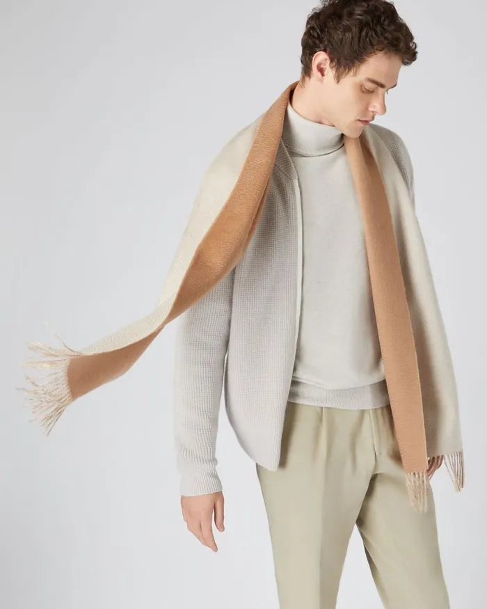 NPeal Cashmere Scarves WomenMen Unisex Doubleface Woven Cashmere Scarf Dark Tan Brown