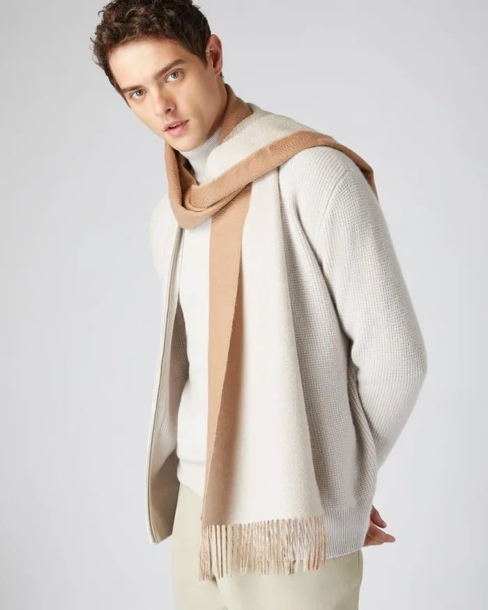 NPeal Cashmere Scarves WomenMen Unisex Doubleface Woven Cashmere Scarf Dark Tan Brown