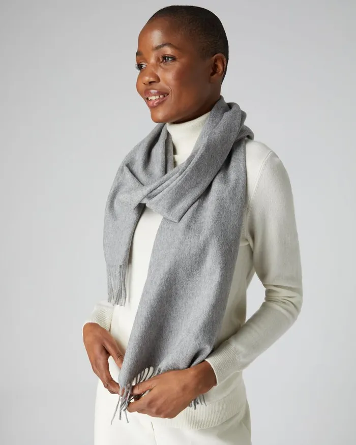 NPeal Cashmere Scarves WomenMen Unisex Large Woven Cashmere Scarf Flannel Grey