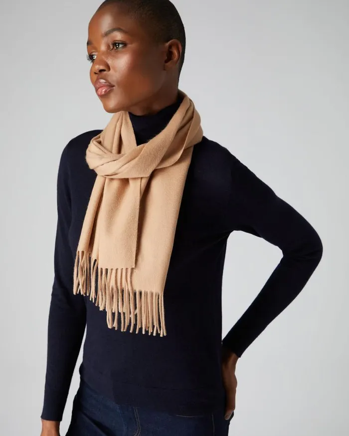 NPeal Cashmere Scarves WomenMen Unisex Woven Cashmere Scarf Camel Brown