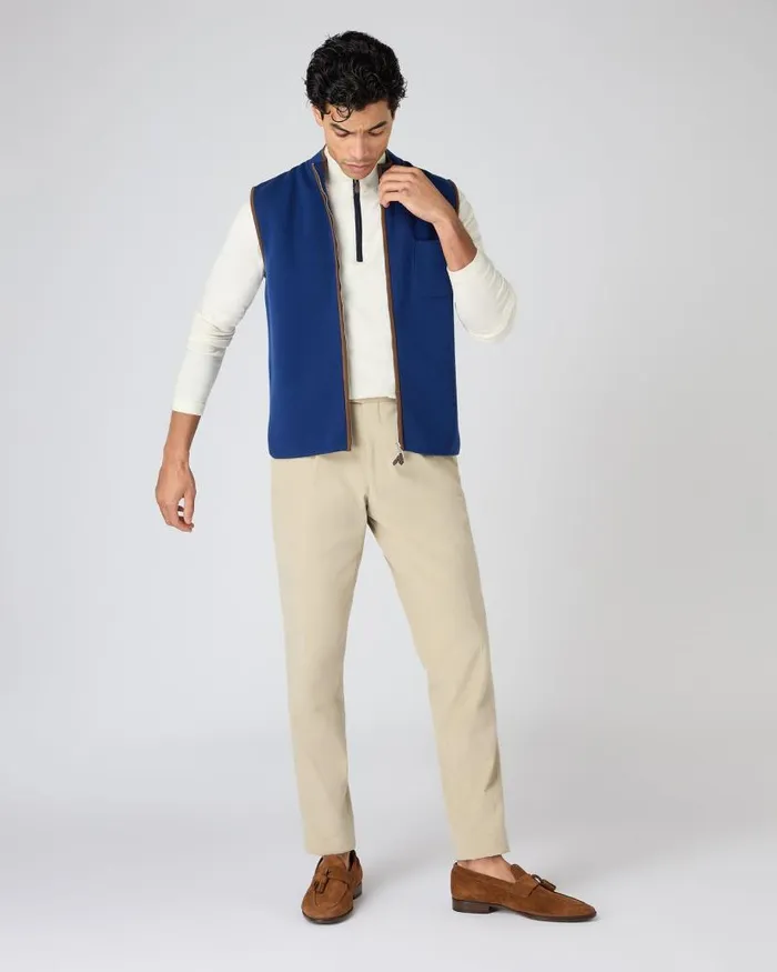 NPeal Gilets and Waistcoats Men Shaftsbury Suede Trim Cashmere Gilet French Blue