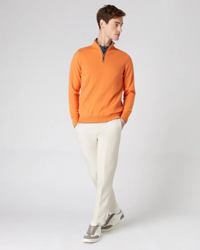 NPeal Jumpers Men The Carnaby Half Zip Cashmere Jumper Papaya Orange