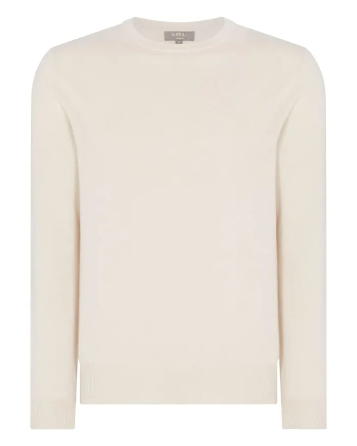 NPeal Jumpers Men The Oxford Round Neck Cashmere Jumper Almond White