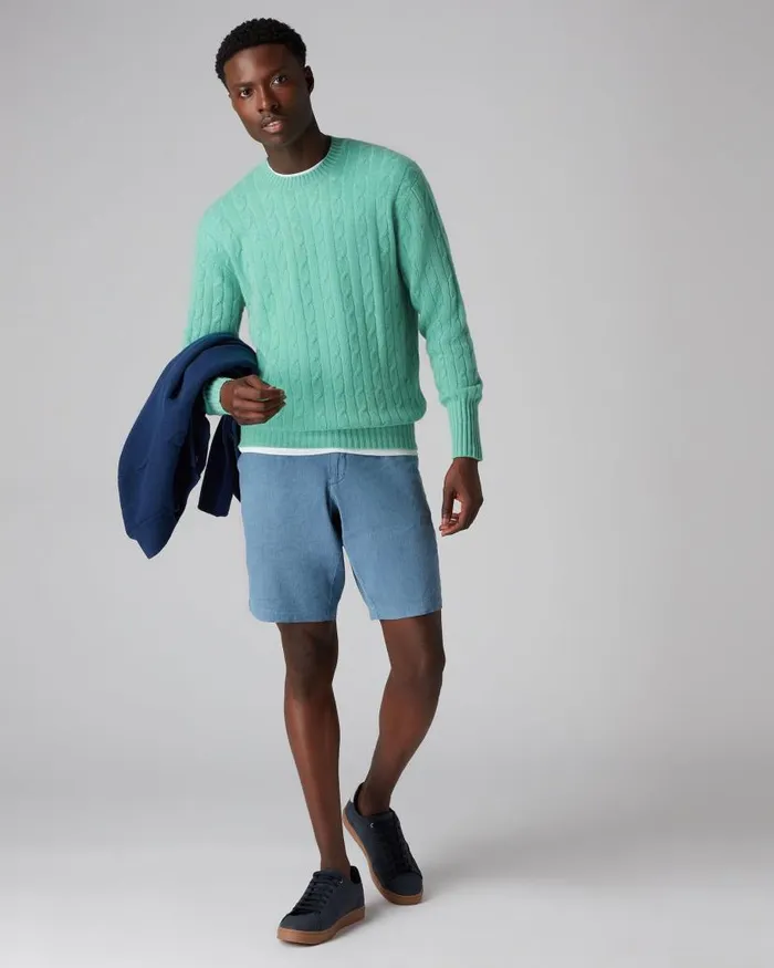 NPeal Jumpers Men The Thames Cable Cashmere Jumper Palm Green