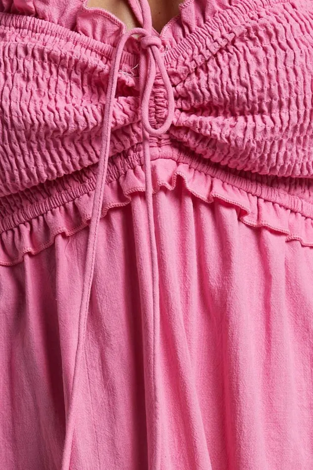 Nikka Midi Dress 8211 Shirred Off Shoulder Puff Sleeve Dress In Pink Women Showpo Dresses